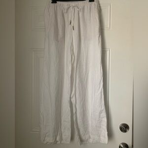 Women’s 100% Linen Drawstring Wide Leg Pants Size M
